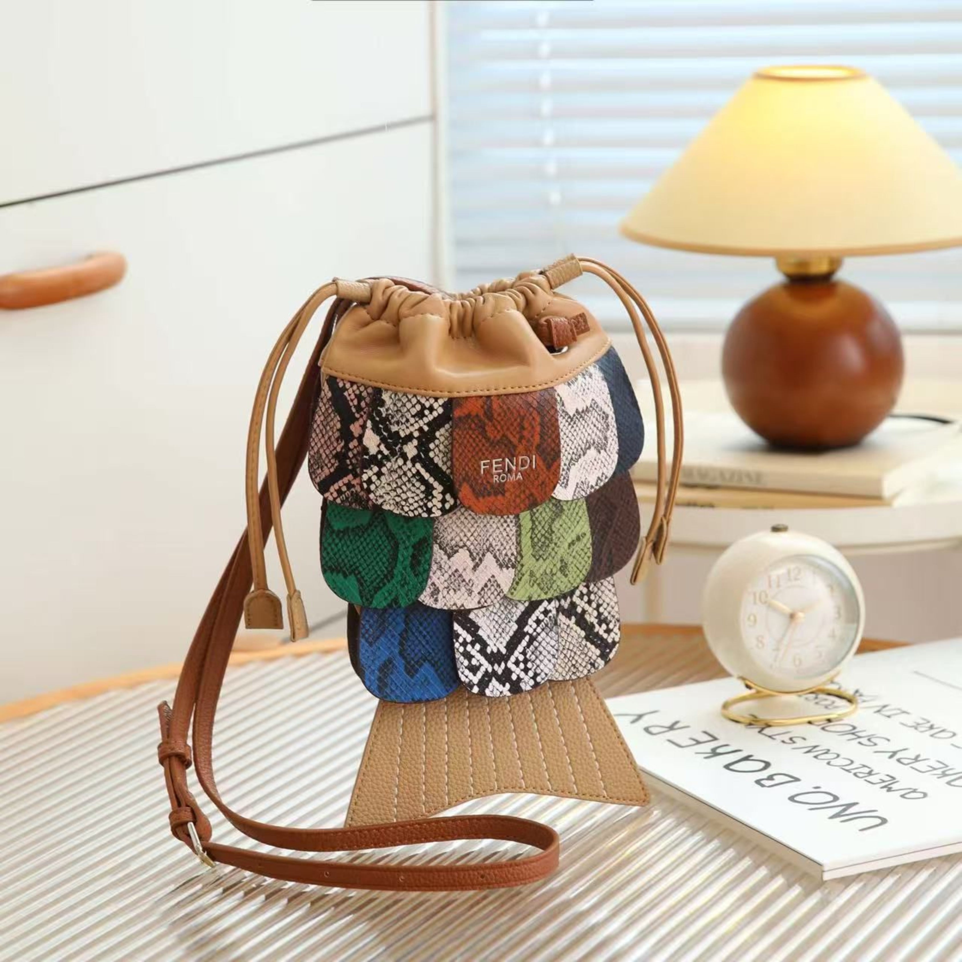 FENDI Women’s Luxury Fish Tail Handbag – Colorful Patchwork Bucket Bag | Premium Designer Fashion in Dubai
